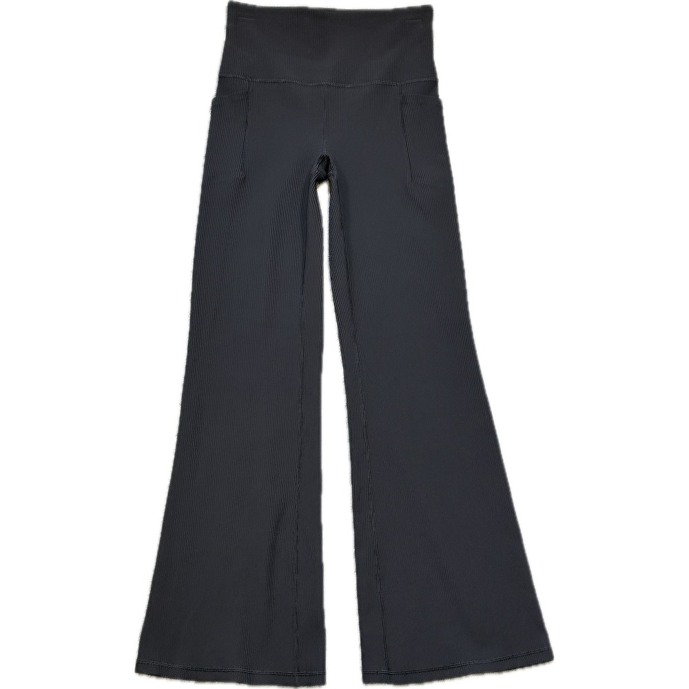 Athleta Salutation Stash Rib Flare Pants Small Black High Rise Ribbed Pocket